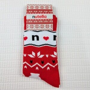 New Nutella Socks Novelty Love Hearts Christmas 8-10 39-42 Unisex Red White NWT